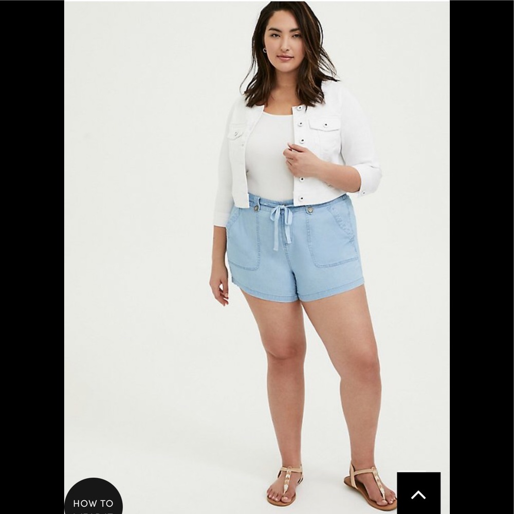 NWT Torrid Crop Collarless Denim White Jacket.